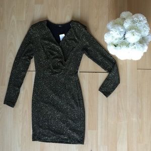 Women’s Bodycon Black Dress Glitter V Neck Medium